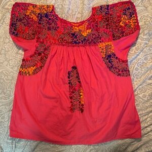 MexicanVibrant Pink Embroidered Women's Top